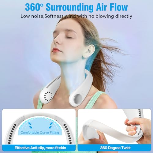 Auokai - 360° Cooling Neck Fan with 2600 mAh Battery, 3 Speed, Portable Design