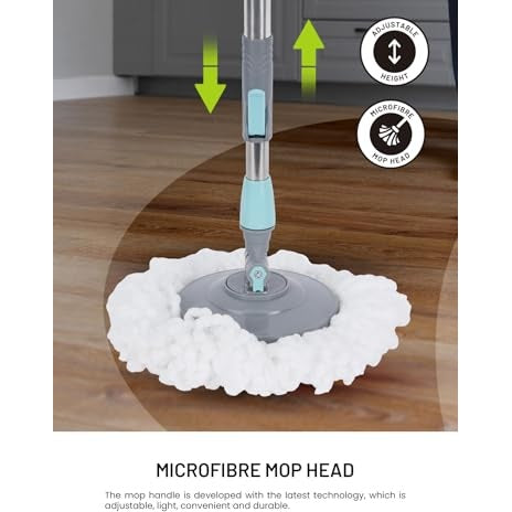 Delcasa Easy Wring & Clean Spin mop & Bucket Set with Foot Pedal Floor mop with Spinning Wringer Turbo Refill 100% Microfibre mop Head - Medaid International