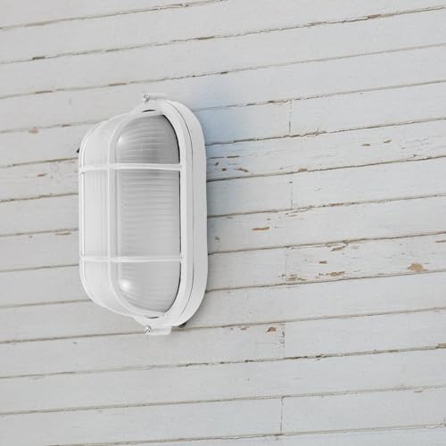 Hemoton - 8.5" Nautical Outdoor Wall Lamp, E26 Base, Frosted Glass, Aluminum