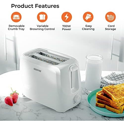 Geepas 2 Slice Bread Toaster, Variable Browning Setting, GBT36515 | Cancel Function | Removable Crumb Tray | Wide Slots and High Lift Feature | Cord Storage - Medaid