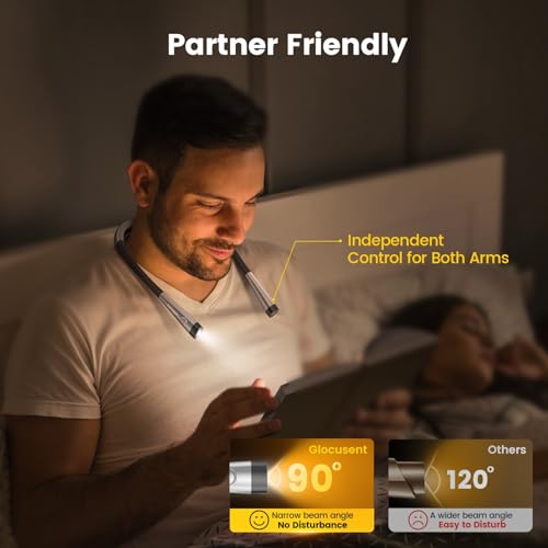 Glocusent - 3-Color & 6-Brightness Rechargeable Book Light with Bendable Neck