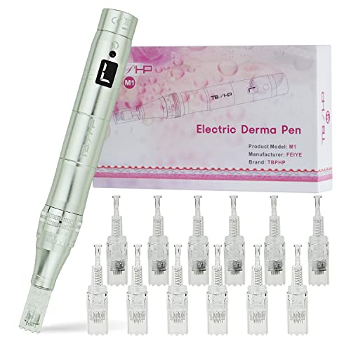 Tbphp - M1 Electric Derma Beauty Pen Kit with 12 Replacement Cartridges, Silver