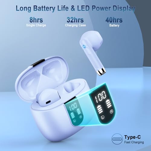 Wasart - Bluetooth 5.4 Wireless Earbuds with 40H Playtime & LED Display