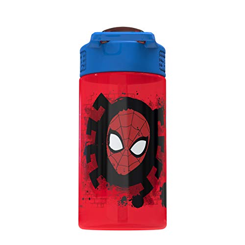 Zak Designs Marvel SpiderMan Kids Spout Cover and Built-in Carrying Loop Made of Plastic, Leak-Proof Water Bottle Design (BPA-Free), Red, 16oz|B07BK26C9Y