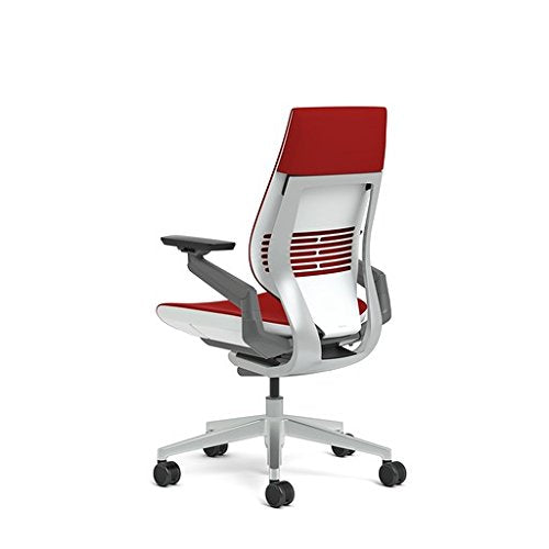 Steelcase Gesture Office Chair - Cogent Connect Scarlet Upholstered Wrapped Back Platinum Metallic Frame Medium Seat Light Seagull Seat/Back Dark Merle Arms (Light/Light) Hard Floor Caster Wheels - Medaid International