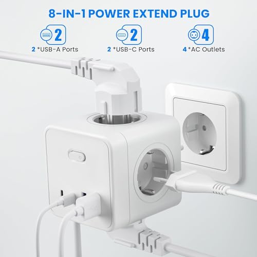 Kinglink - 8 in 1 Wall Cube with 4 AC Outlets, 2 USB, Surge Protection