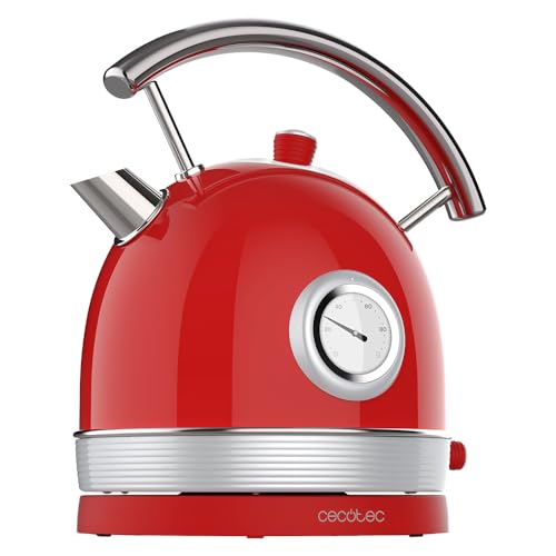 Cecotec - 1.8L Electric Kettle, 2200W, Vintage Red, 360º Base, Temp Gauge