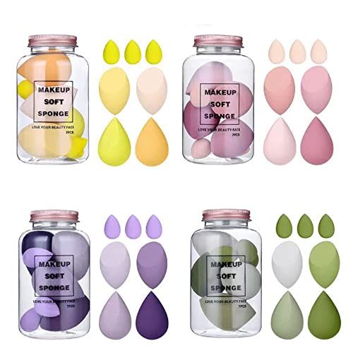 Beauty Makeup Sponge 7pcs Puff Teardrop Blender Foundation Sponge Set With jar Gift Flawless Bottle Design Drift bottle macaron makeup egg Multi-colored,Yellow - Medaid International