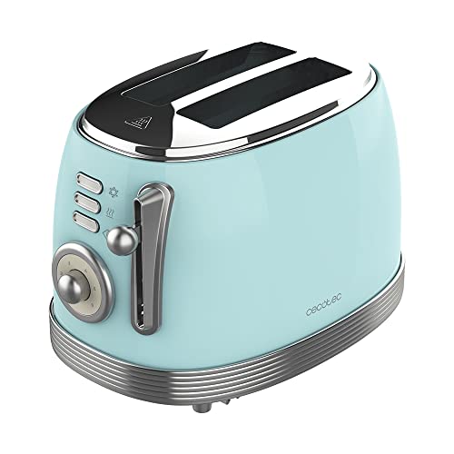 Cecotec - Vintage Light Blue 850W Toaster with Extra Large Double Slot, 3 Functions