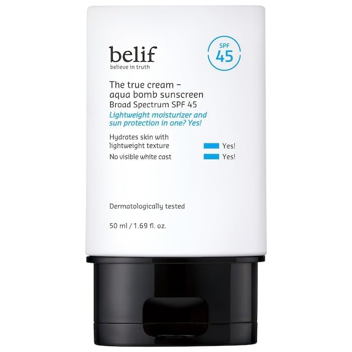 belif Aqua Bomb SPF 45 Hydrating Niacinamide Sunscreen (1.69 fl. oz) - The True Cream PA++++, Daily Broad Spectrum, No White Cast, Weightless & Invisible, Non-Greasy, Korean Skincare - Medaid International