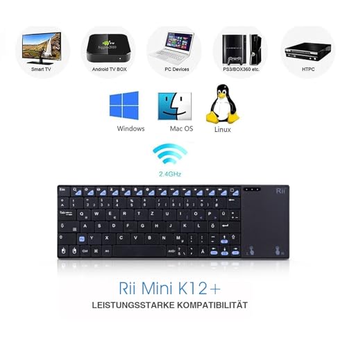 Rii - Wireless Keyboard with Touchpad, Rechargeable, 2.4GHz, Compatible with Laptops/Desktops