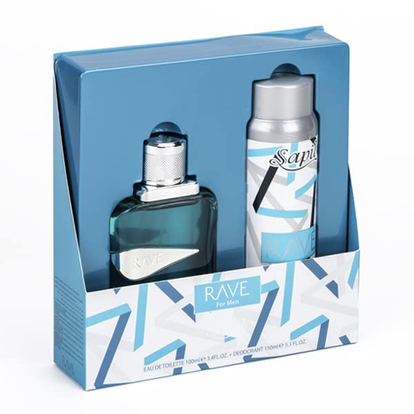 Sapil Rave Perfume for Men Giftset - Long-Lasting Dubai Perfume for Men - Fresh Spicy Aromatic EDT 3.4 Oz + Deodorant 5.1 Oz - Arabic Cologne for Men - Ideal for Everyday Use and Gifting - Medaid International