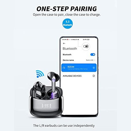 Tiksounds - Wireless Earbuds with Microphone, IPX7 Waterproof, 35H Playtime, LED Display