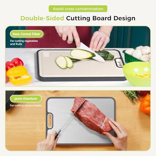 Titanium Cutting Board for Kitchen, Cutting Board Double Sided Food Grade, Pure Titanium and Wheat Straw PP, Easy to Clean Large Size 16”×11”|B0DQG2VHKJ