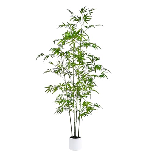 5.6ft Artificial Bamboo Tree with Tall White Planter - 4 Lifelike Natural Trunks & Silk Leaves, Realistic Faux Indoor Outdoor Plant for Home, Office, Living Room, Mall, Hotel, Garden Decor - Medaid International