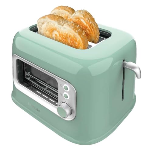 Cecotec - RetroVision Green Vertical Toaster, 700W, 2 Extra Wide Slots, Retro Design