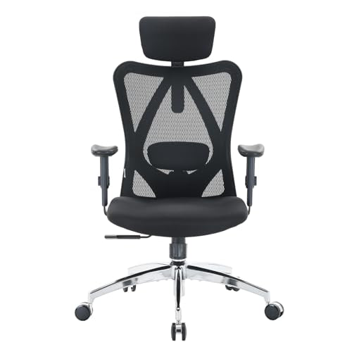 SIHOO M18 Ergonomic Office Chair for Big and Tall People Adjustable Headrest with 2D Armrest Lumbar Support and PU Wheels Swivel Tilt Function Black - Medaid International