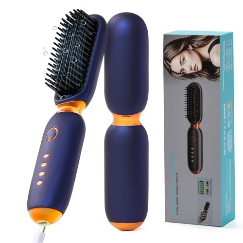 Smofrees - Cordless Portable Hair Straightener Brush, Mini & Lightweight for Travel