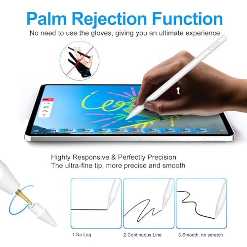 JvKzaen - Stylus Pen for iPad 2018-2025, Palm Rejection, Precision Touch, Apple Pencil Compatible