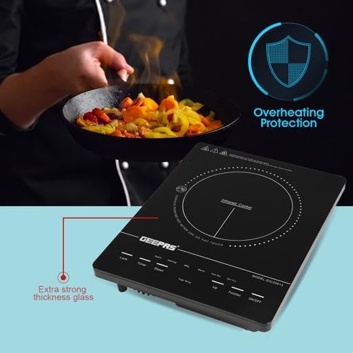 Geepas 4 Digit LED Display Digital Infrared Cooker, GIC33013 | 8 Temperature Settings | 3hrs Programmable Timer | 2000W Ceramic Heating Element - Medaid