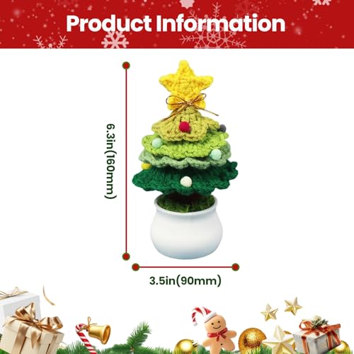 Crochet Christmas Tree Potted Plant - for Christmas Decor, Mini Knitted Decor for Home/Office, Gradient Yellow - Medaid International