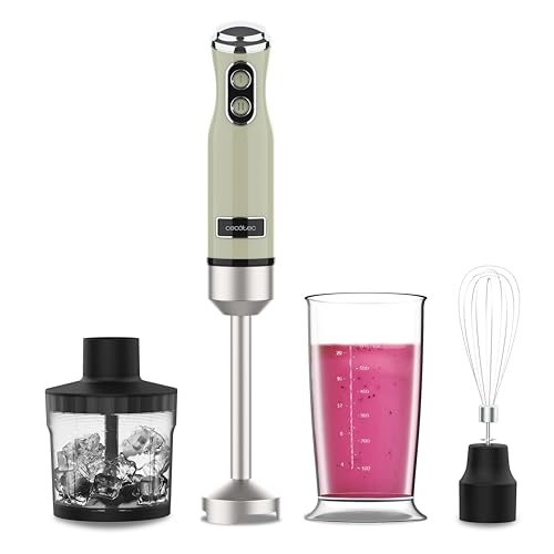 Cecotec - Hand Blender Power RetroGreen 1200MAX, 1200W, CrossBlades, 2 Speeds, Dishwasher Safe