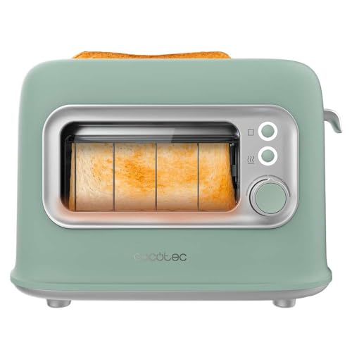 Cecotec - RetroVision Green Vertical Toaster, 700W, 2 Extra Wide Slots, Retro Design