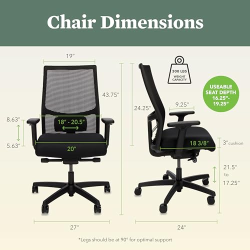 HON Ignition 2.0 Mid Back Task Chair, Advanced Synchro-Tilt Control, Office Chair with Lumbar Support, Height and Width Adjustable Arms, Black Frame, Black|B06Y3PGPR2