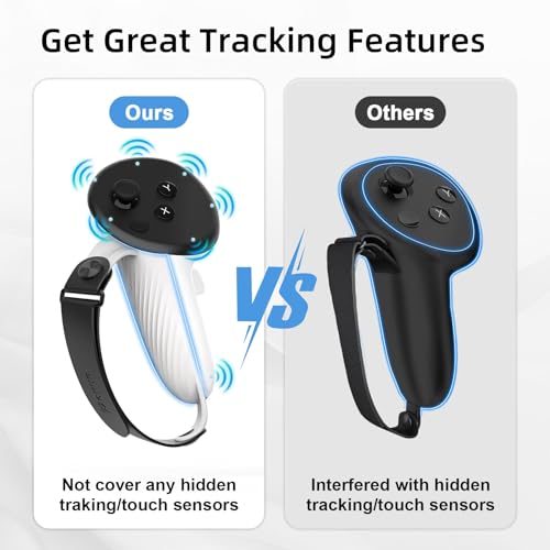 Amvr - Non-Slip Silicone Controller Grips for Meta/Oculus Quest 3, Adjustable Hand Strap