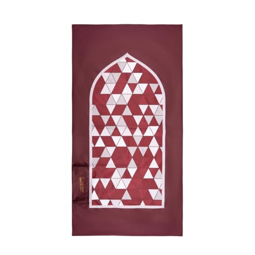 HILALFUL Salah On The Go Polyester Prayer Mat - Red Mosaic | Muslim Praying Rug for Kids & Children | Water Resistant | Anti-Slip | Islamic Gift for Eid, Ramadan | for Travel | Lightweight - Medaid International