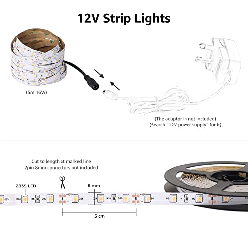 Lepro - 5M Cool White LED Strip Lights, 300 LEDs, 2300lm Brightness, Ideal for Kitchen & More