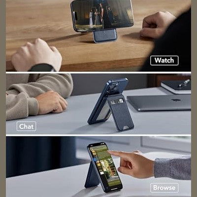 Esr - Magnetic Wallet for iPhone 15/14/13/12, Adjustable Stand, 3 Card Holder, Vegan Leather