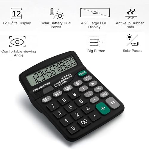 CuteCalc - Dual Power Office Desk Calculator with Large Display for Kids & Adults