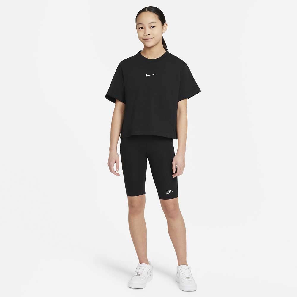 Nike Girl's NSW Tee Essential Short Sleeve Boxy (Little Kids/Big Kids) Black SM (8 Big Kid) - Medaid International