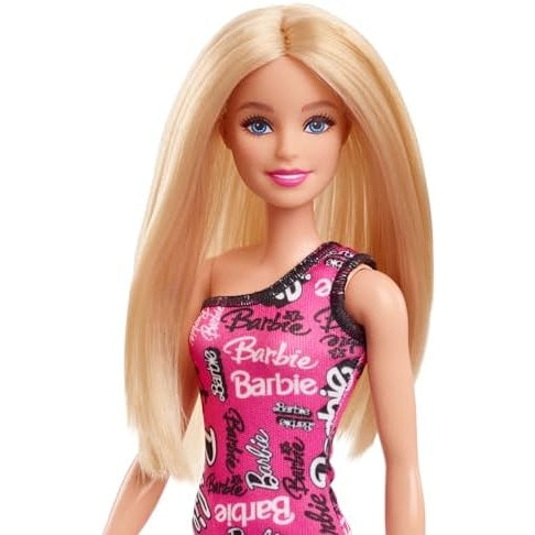 Barbie Fashion Doll with Straight Blonde Hair Wearing Removable Pink Dress & Shoes with Logo Print - Medaid - Lebanon