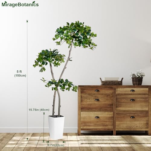 5ft Tall Artificial Black Olive Tree with 959 Lifelike Leaves, Fake Plant in White Tall Planters, Faux Olive Tree with 2 Poles for Living Room Office Garden Decor - Medaid International