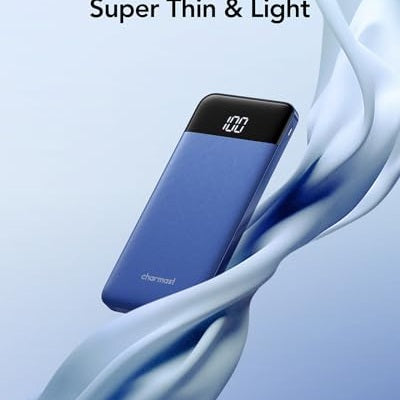 Charmast - 10400mAh USB C Power Bank with LED Display, Ultra Slim Design