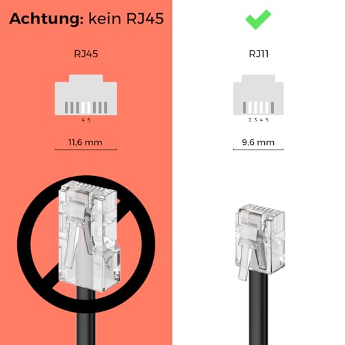 Deleycon - TAE-F to RJ11 Male Flat Telephone Cable, 0.5m, 6P4C, Black