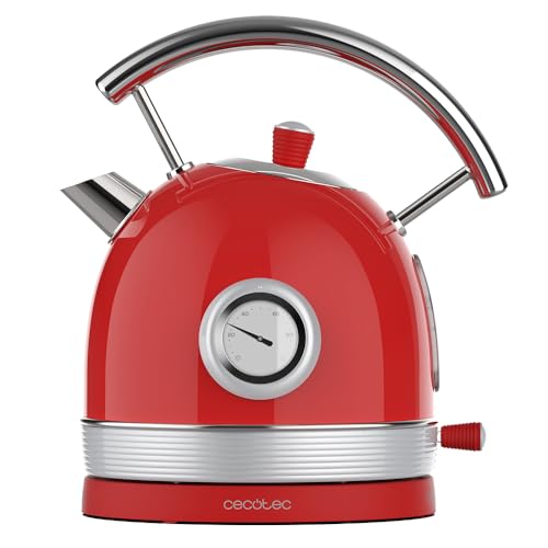 Cecotec - 1.8L Electric Kettle, 2200W, Vintage Red, 360º Base, Temp Gauge