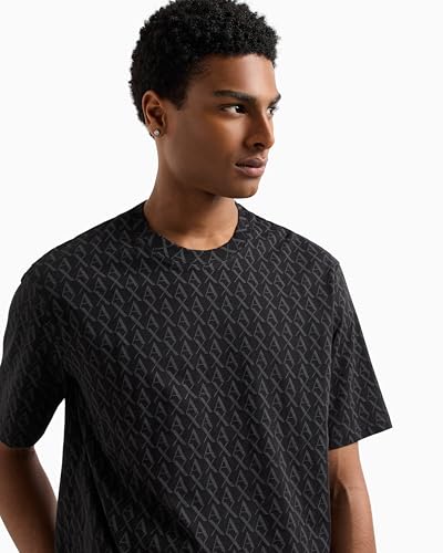 Armani Exchange Men's All Over Logo Tee, Black/Black Allover, Medium - Medaid International