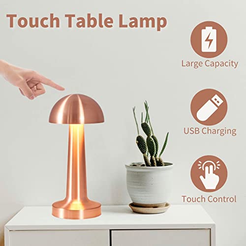Gzkpl - Touch Control Bedside Lamp with 3 Colors, Stepless Brightness, Rechargeable