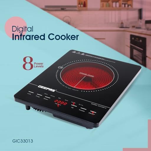 Geepas 4 Digit LED Display Digital Infrared Cooker, GIC33013 | 8 Temperature Settings | 3hrs Programmable Timer | 2000W Ceramic Heating Element - Medaid