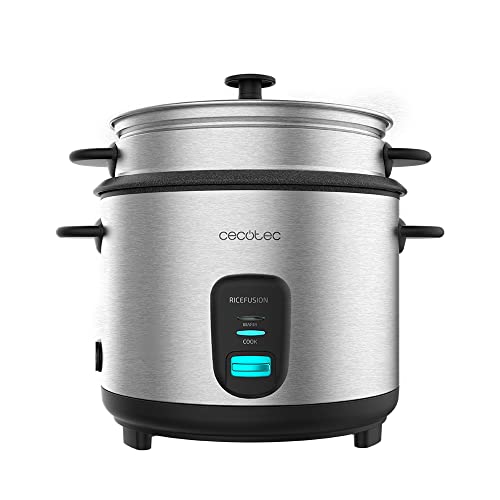 Cecotec - 700W Stainless Steel Rice Cooker, 1.8L Capacity, 10 Servings, Glass Lid