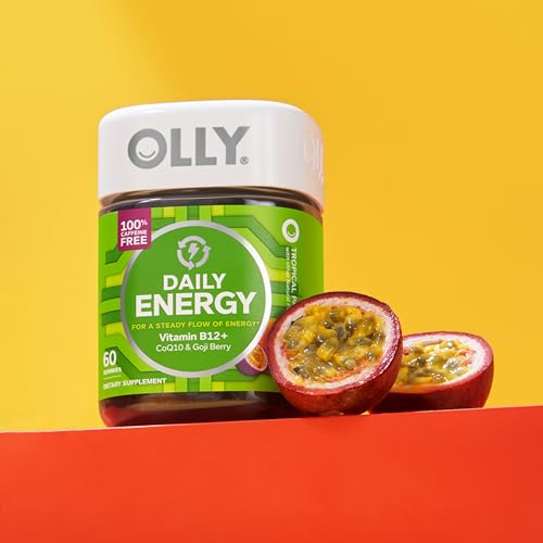 OLLY Daily Energy Gummy, Caffeine Free, Vitamin B12, CoQ10, Goji Berry, Adult Chewable Supplement, Tropical Flavor - 60 Count - Medaid International