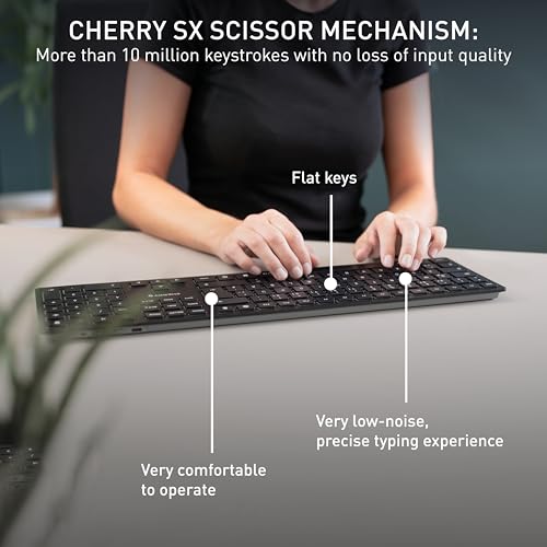 Cherry - Slim Wireless Keyboard with Bluetooth, 2.4GHz, Rechargeable, Portuguese Layout