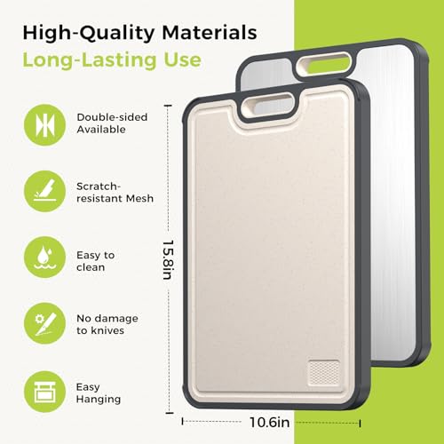 Titanium Cutting Board for Kitchen, Cutting Board Double Sided Food Grade, Pure Titanium and Wheat Straw PP, Easy to Clean Large Size 16”×11”|B0DQG2VHKJ