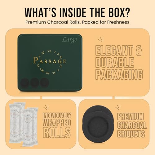 PASSAGE Charcoal Premium Bakhoor/Oud Quick Lighting Large Briquets | Metal Box | 54 Pieces | SIZE 40mm | BURNING TIME 60 MINUTE | Odourless – Smokeless – Longer Burning | Best For-Large Areas- Majlis - Medaid International