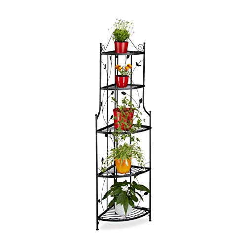 Relaxdays - Metal Corner Flower Shelf, 5-Tier Plant Display, Black