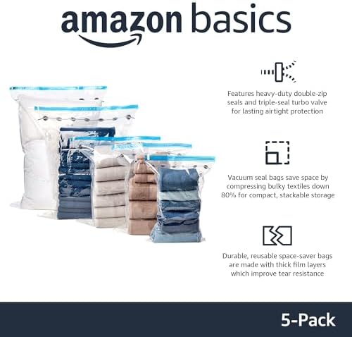 Vacuum Compression Storage Bags with Hand Pump - Large, 5-Pack - Medaid