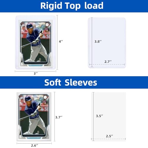 400 Card Sleeves Top Loaders for Cards, Arjiekwei 3"X4" Baseball Card Protectors Hard Plastic, Premium Toploaders Card Holder for Trading Sports Football Game Cards(200 Top Loaders + 200 Card Sleeves)|B0B7CJT5SP